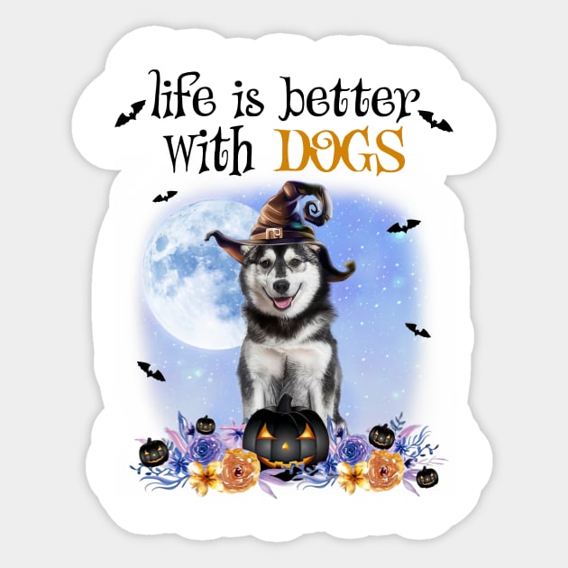 Husky Witch Hat Life Is Better With Dogs Halloween Sticker by Marcelo Nimtz